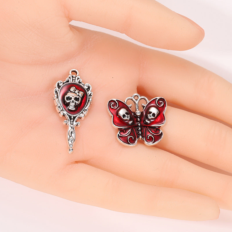 10 Pcs Zinc Alloy Dark Gothic Magic Mirror Skull Pendant