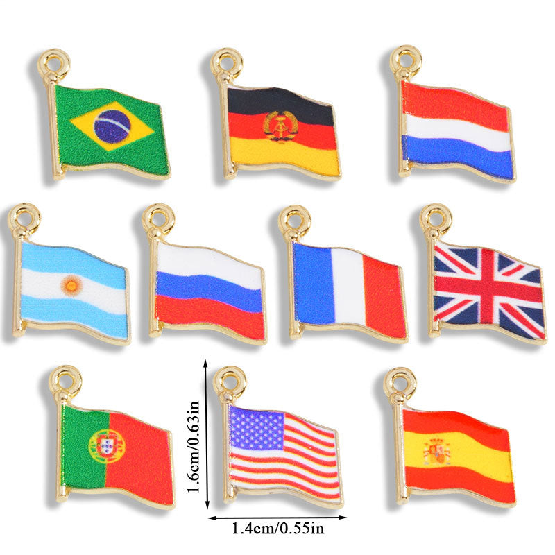 10 Pcs  Alloy World Flag Pendants，16*14mm