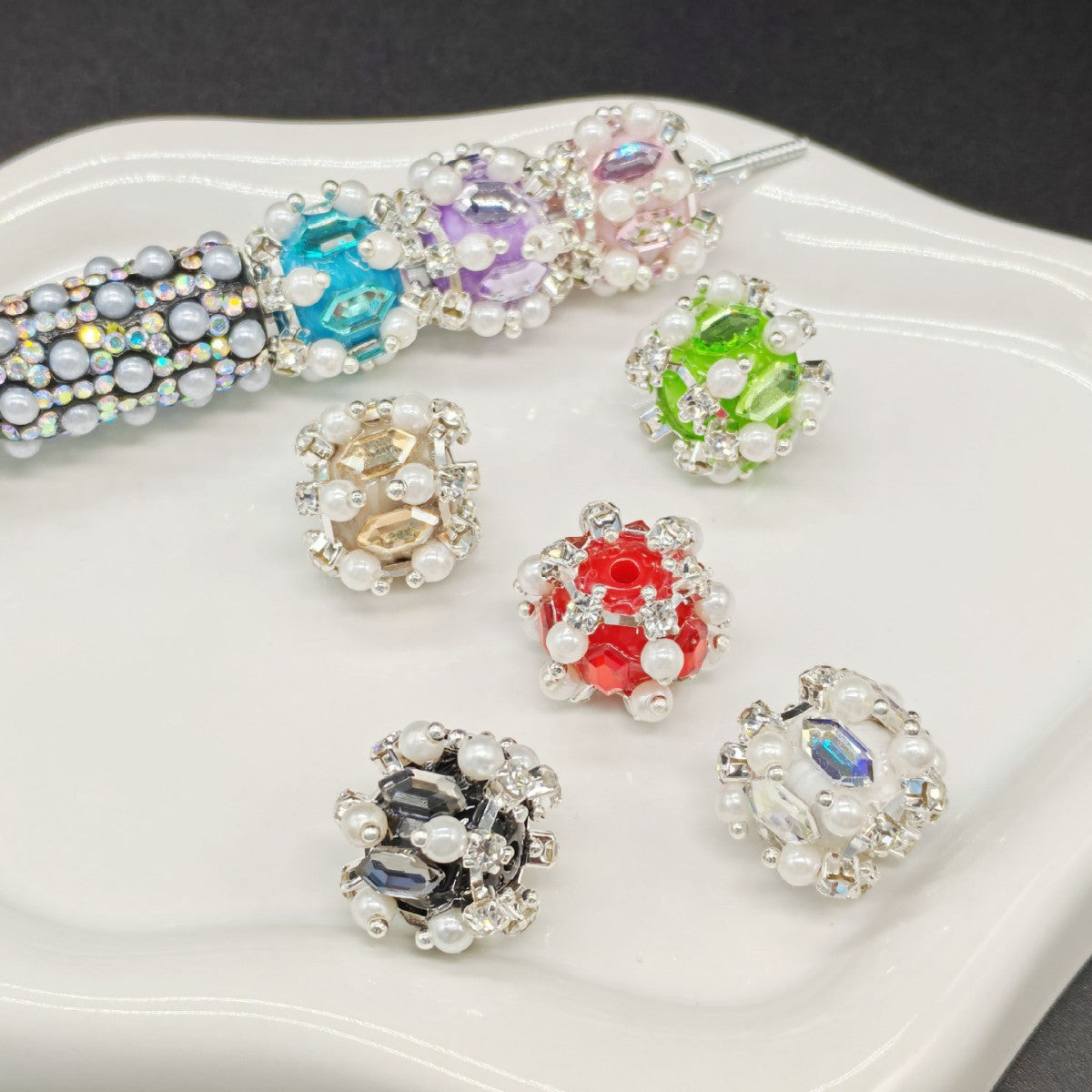 Pearl Zircon Heart Diamond Ball Straight Hole Bead