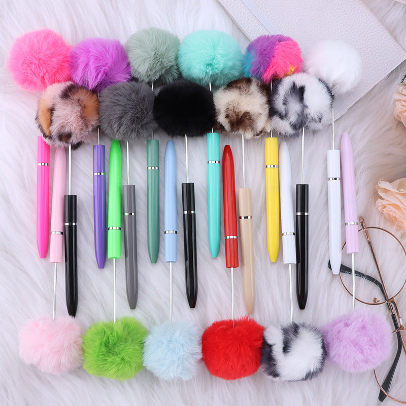 Long Fluffy Beaded Pen Ins Macaron Color Fluffy Rotating Ballpoint Pen