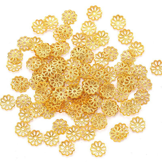 100 PcsHandmade Gold and Silver Spacer Flower Holder Petal Cap Hollow Bracelet