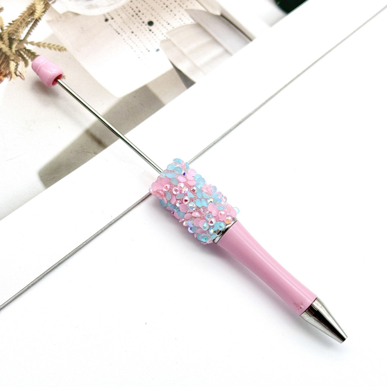 Sequin Beaded Pen Ins Colorful Resin Ballpoint Pen Student Gift Pen Beadable Rotating Cute Pen