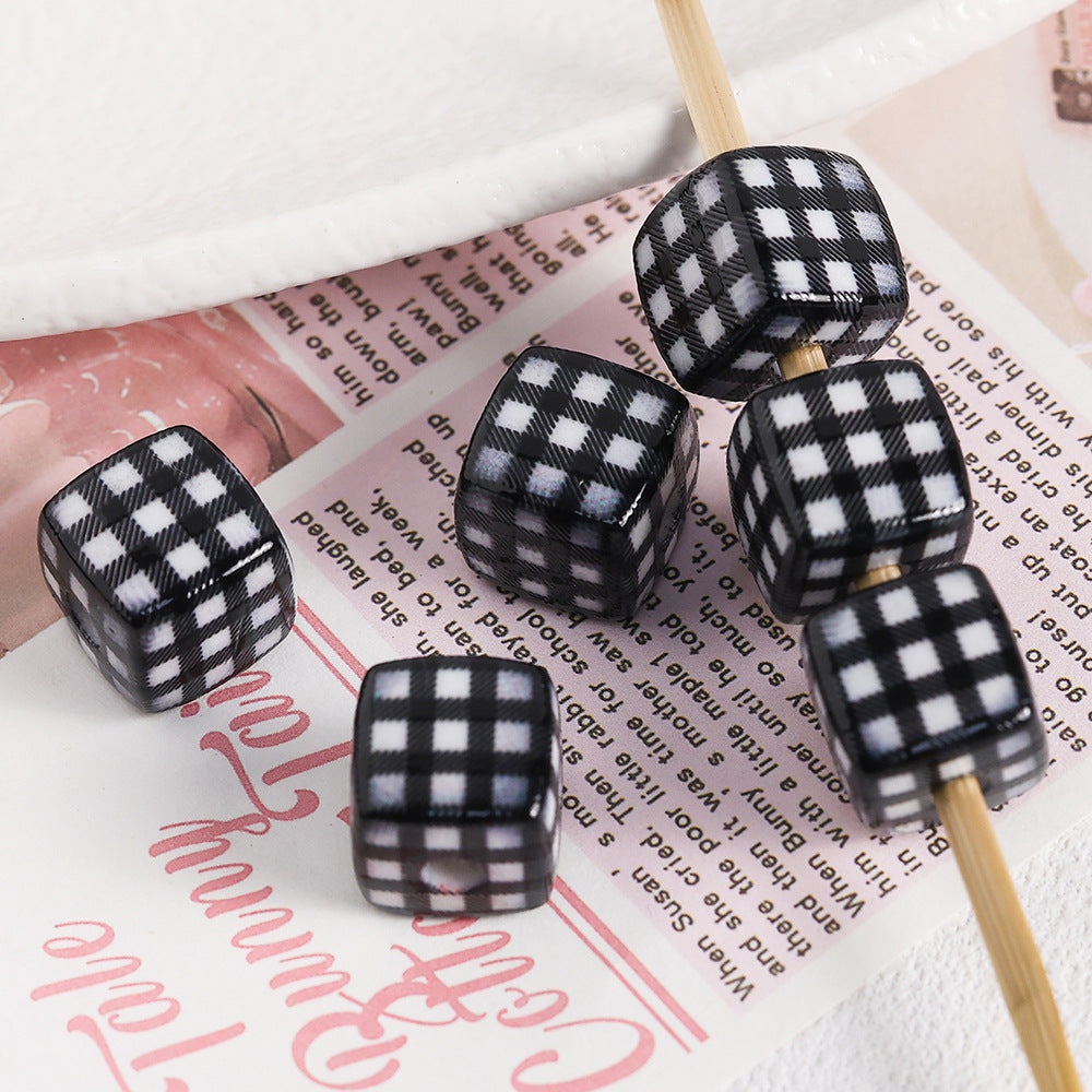 Acrylic Houndstooth Cute Square beadable beads