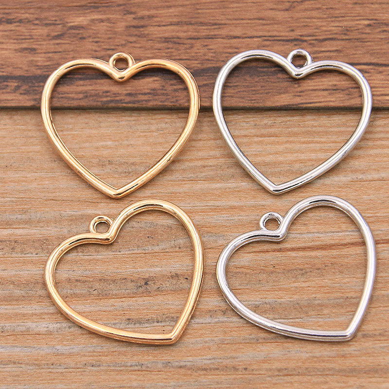 2 Colors 24*25mm DIY Alloy Double-Sided Hollow Heart Pendant Charm