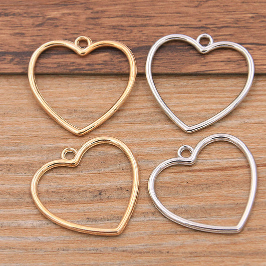2 Colors 24*25mm DIY Alloy Double-Sided Hollow Heart Pendant Charm