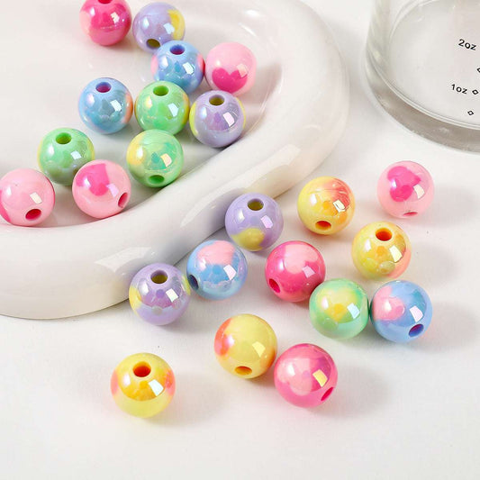Dopamine Colorful Heart Round Beads UV Acrylic Straight Hole beadable beads