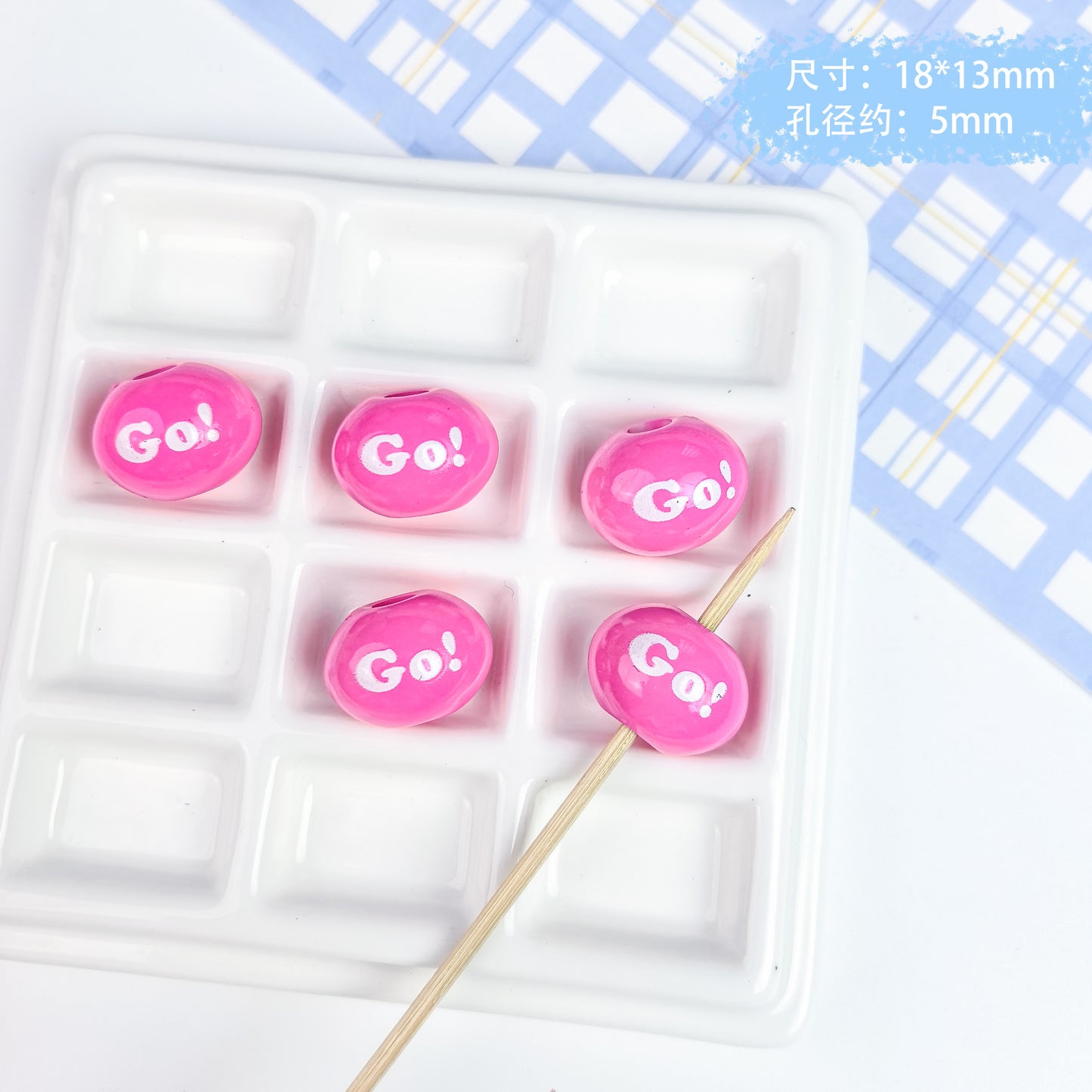 5 pcs Cute Painted English Slogan Beads