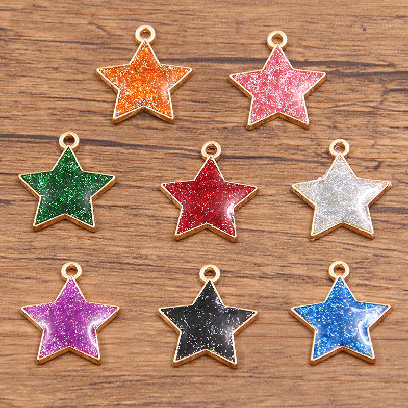 Golden Enamel Oil Drop Charm Heart Pentagram Moon Glitter Charms