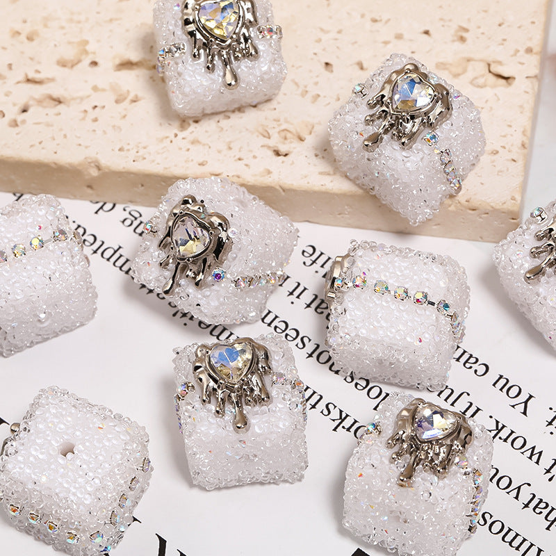 Heart-Shaped Soft Sugar Chain Drill Ball Square Through-Hole Bead