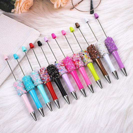 Sequin Beaded Pen Ins Colorful Resin Ballpoint Pen Student Gift Pen Beadable Rotating Cute Pen