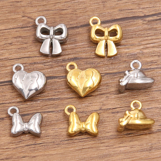 4 Styles 2 Colors Stainless Steel Gold Vacuum Plating Charm Bowknot Hat Heart Pendant