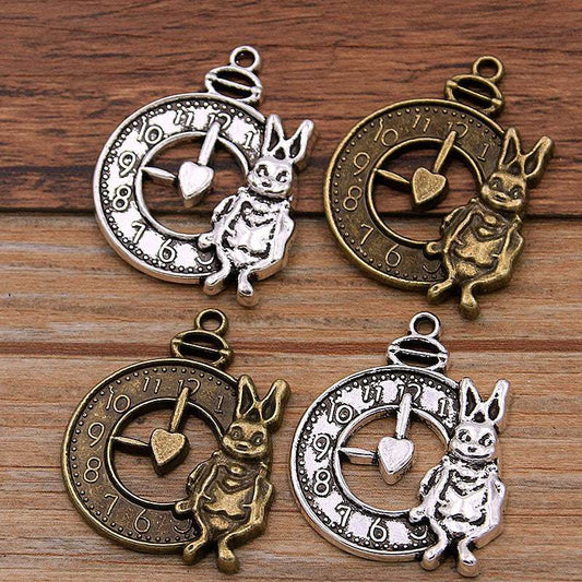 2 Colors Zakka Movement Gear Accessories Rabbit Alarm Clock Pendant DIY Accessories 26*33mm