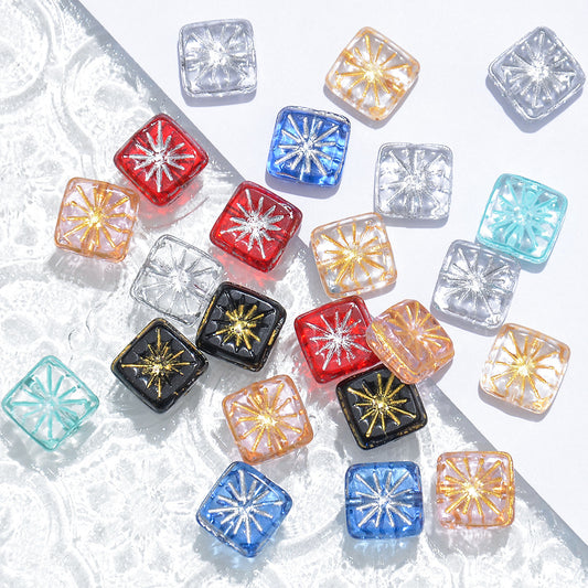 Double-Sided Gold-Plated Small Square Prague Beads