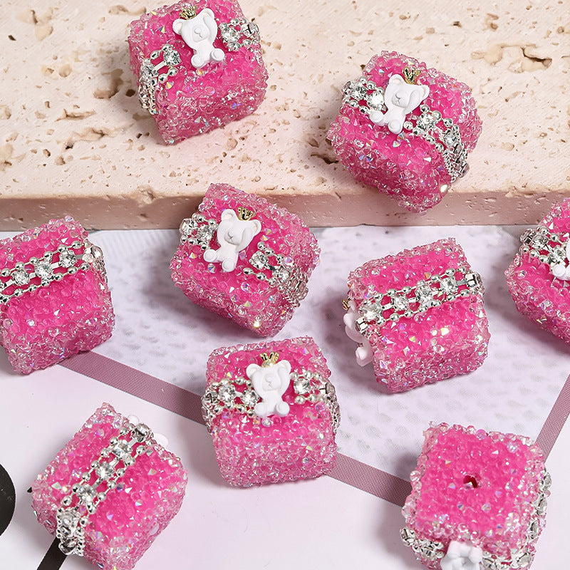 Colorful Full Diamond Sugar Crown Bear Diamond Ball Straight Hole Bead