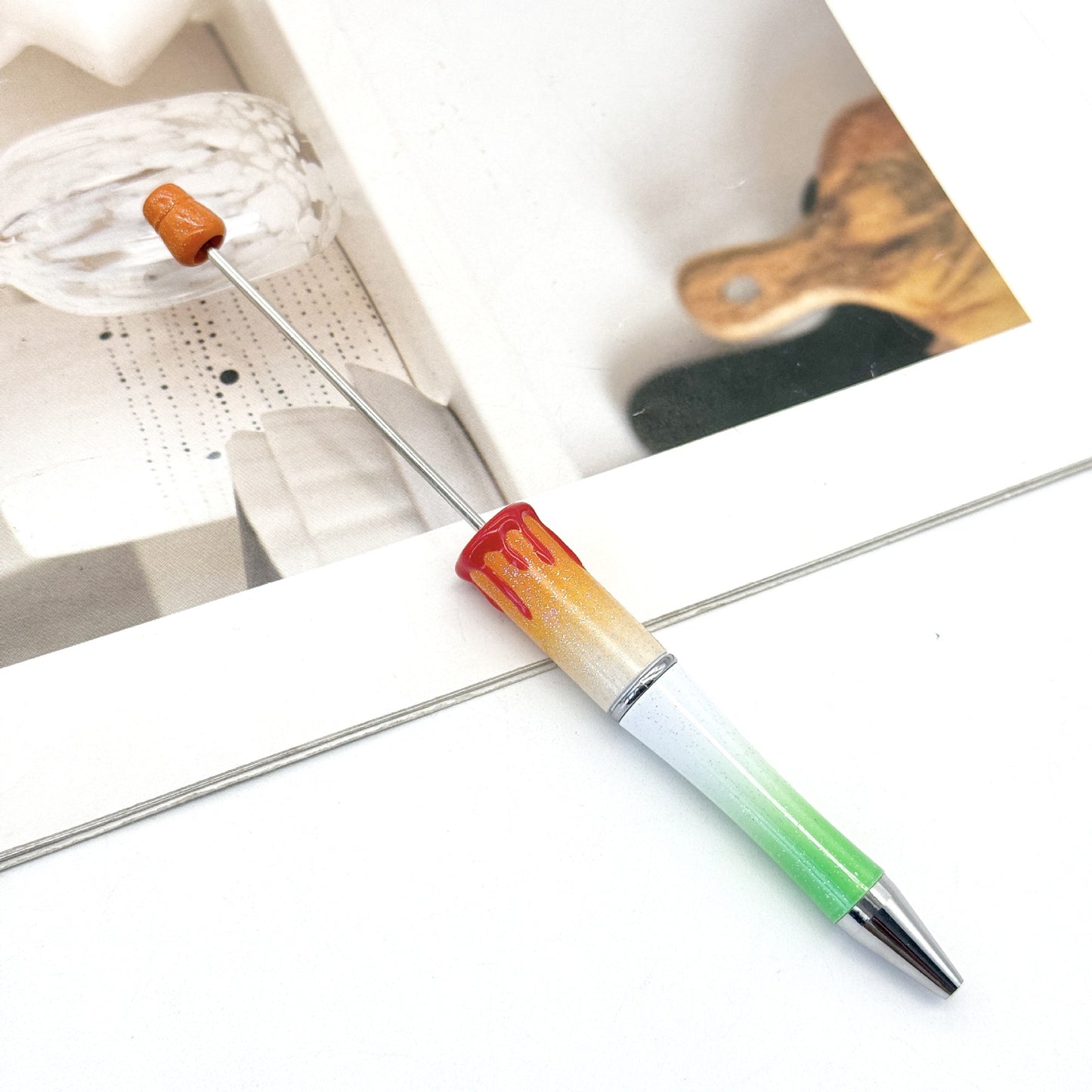 Blood Print Beaded Pen Fun Hand-painted Rotating Cute Pen
