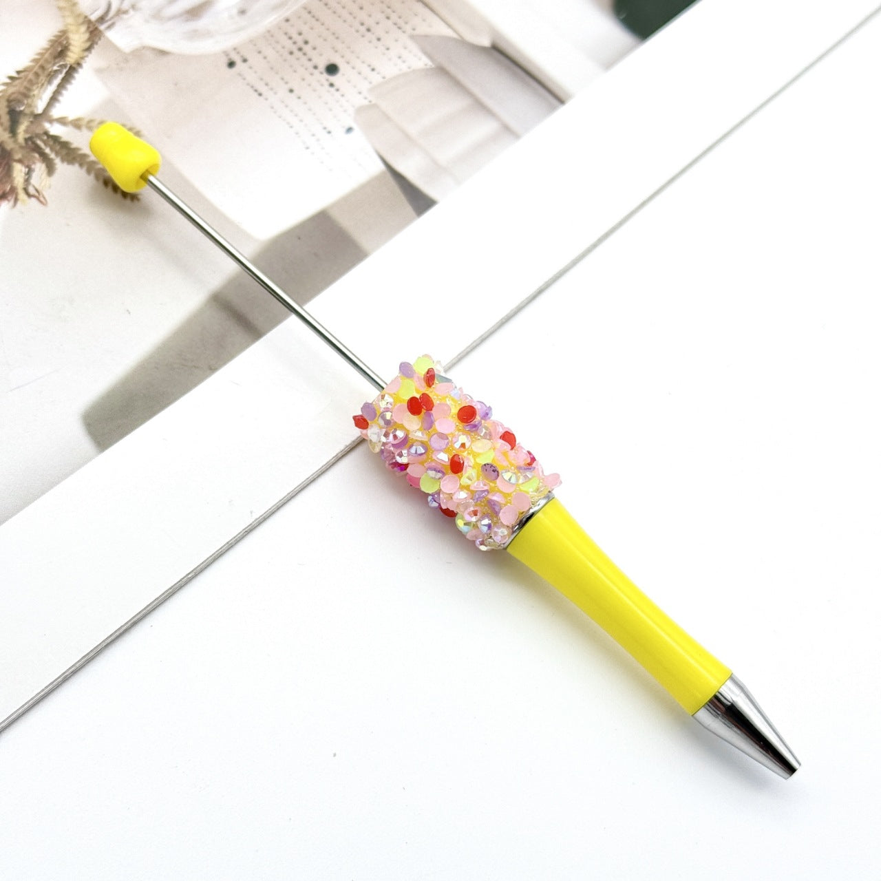 Sequin Beaded Pen Ins Colorful Resin Ballpoint Pen Student Gift Pen Beadable Rotating Cute Pen