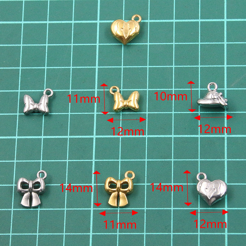 4 Styles 2 Colors Stainless Steel Gold Vacuum Plating Charm Bowknot Hat Heart Pendant