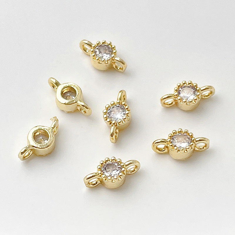 1 pc Gold Filled Color Retention Inlaid Colorful Zircon Pendant Double Round Zircon Stone Charm