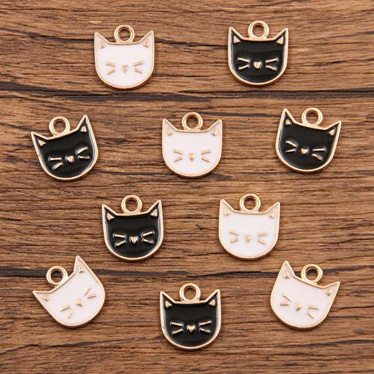 2 Colors 13*14mm DIY Alloy Jewelry Accessories KC Gold Drop Oil Black and White Kitten Pendant Animal Charm