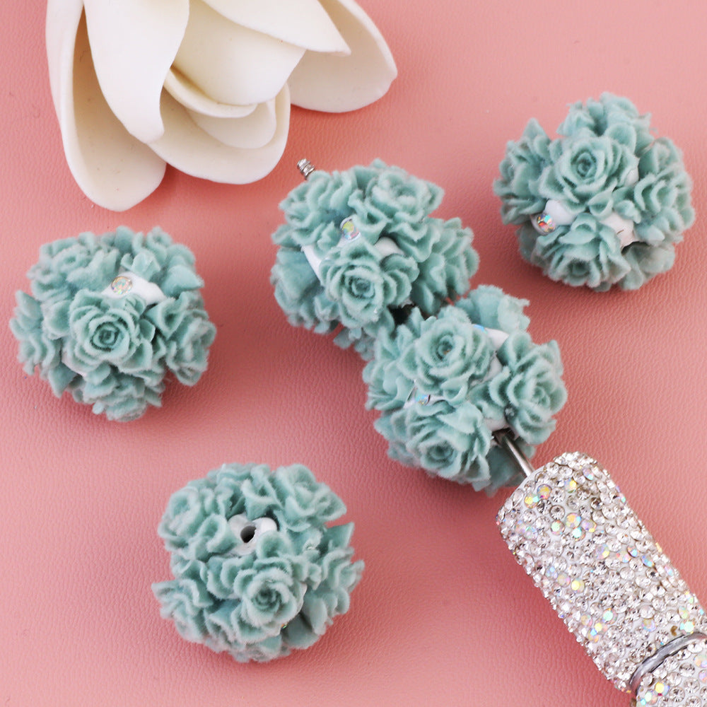 3D Flocked Rose Flower with Rhinestone Flower Ball