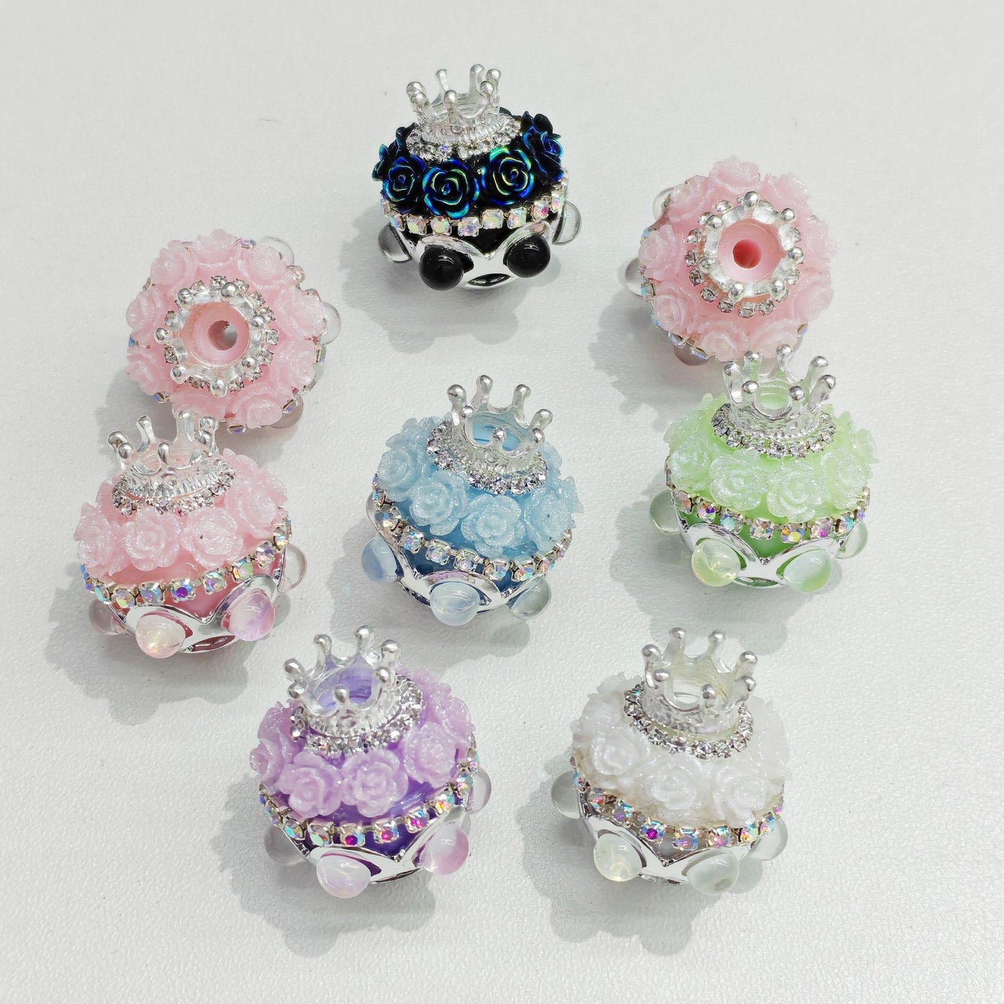 Pearl Small Flower Crown Diamond Ball Soft Clay Straight Hole Beads