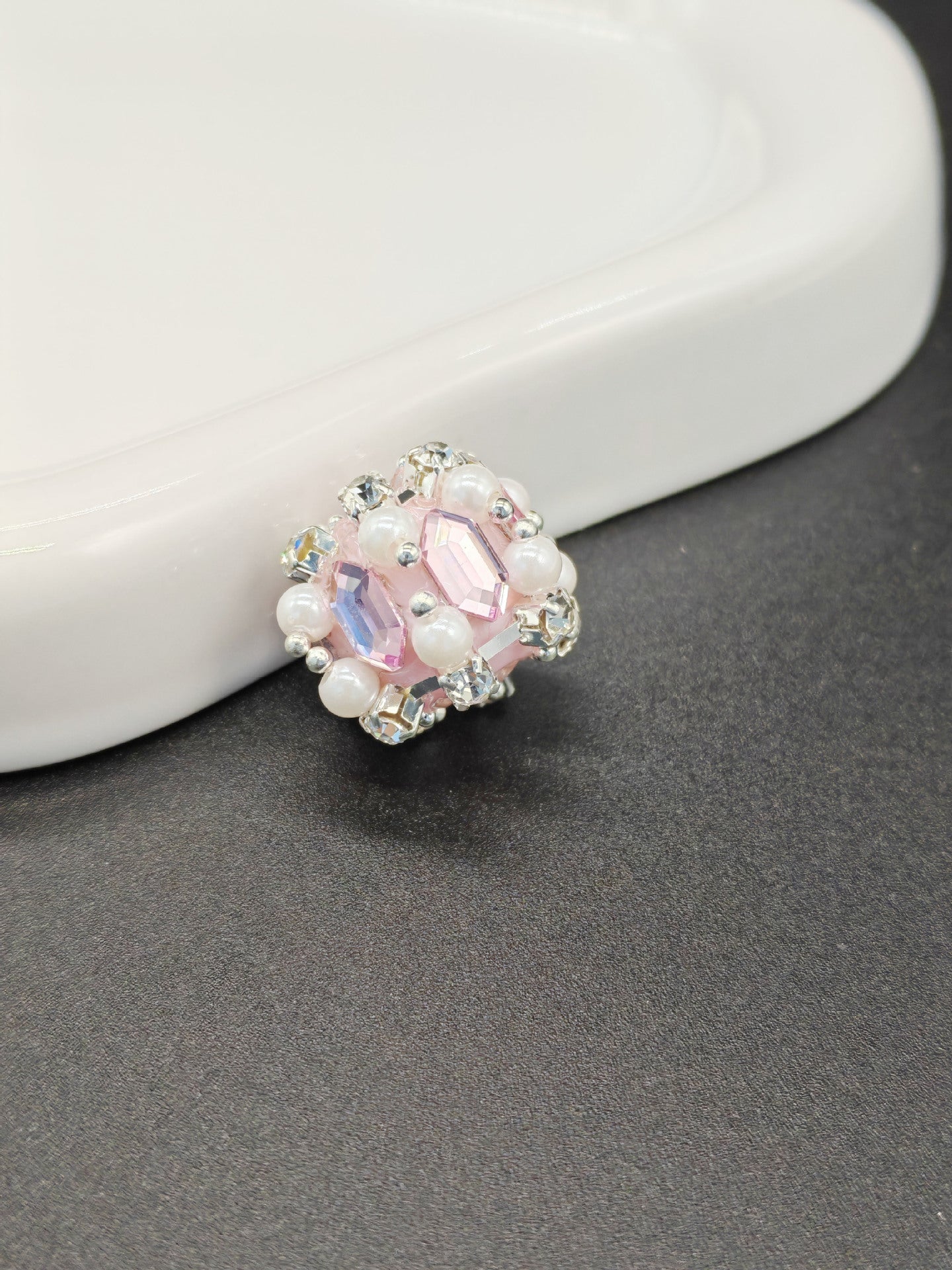 Pearl Zircon Heart Diamond Ball Straight Hole Bead