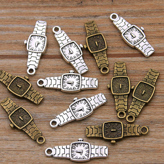 2 Colors 9*23mm DIY Zinc Alloy Steampunk Alarm Clock Pendant Watch Strap Charm