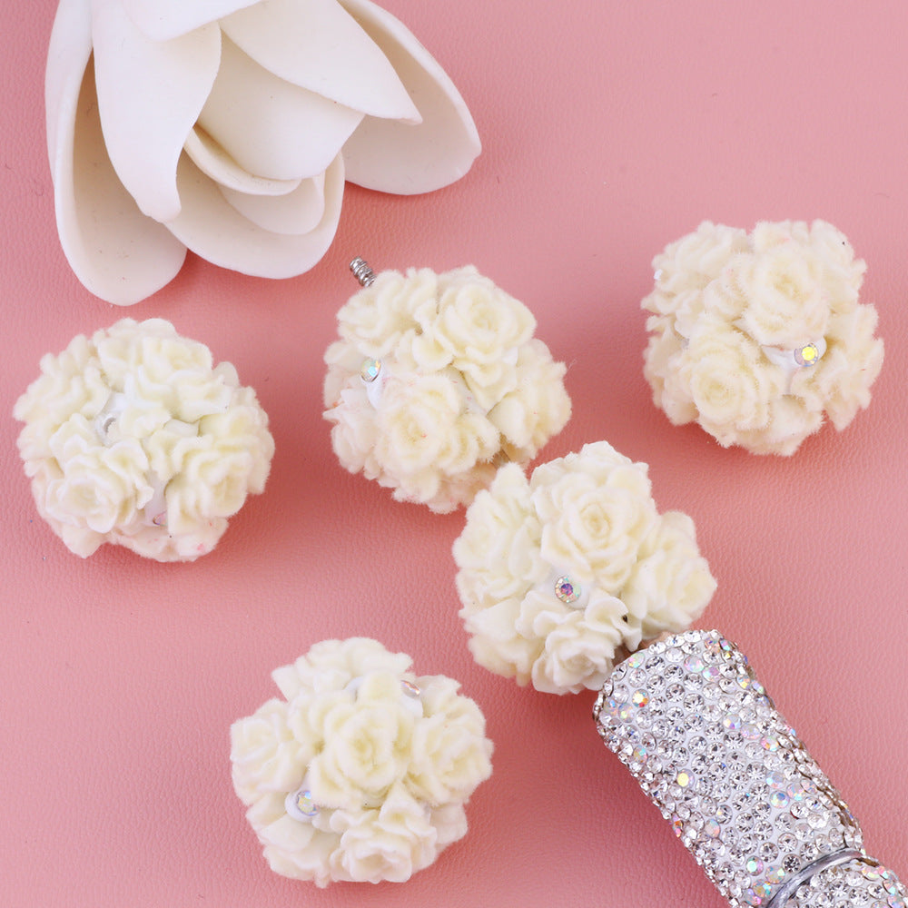 3D Flocked Rose Flower with Rhinestone Flower Ball