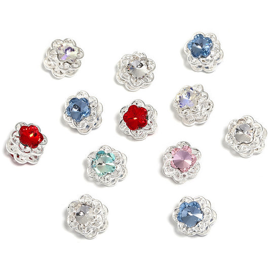 Rhinestone Double-Sided Hollow Five-Petal Flower Alloy Beads