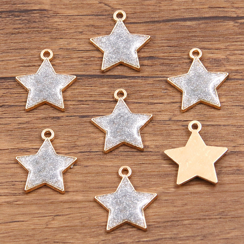 Golden Enamel Oil Drop Charm Heart Pentagram Moon Glitter Charms
