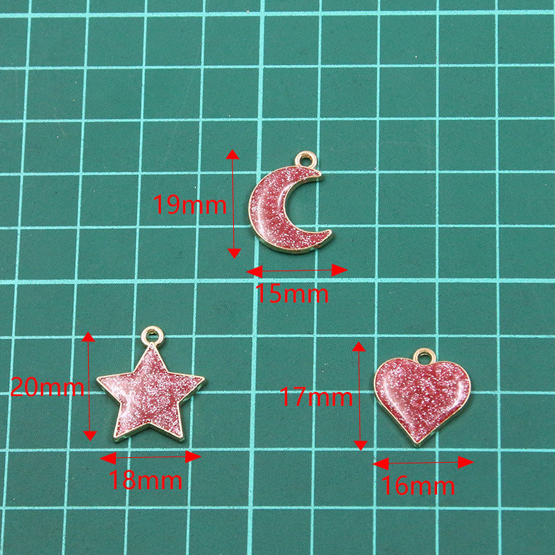 Golden Enamel Oil Drop Charm Heart Pentagram Moon Glitter Charms