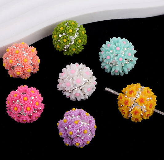 Flower Beads Alloy Flower Cluster Ball Handmade Straight Hole Beads