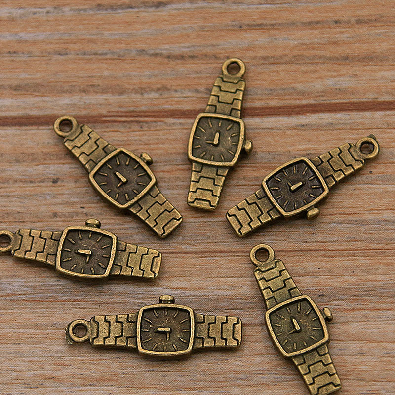 2 Colors 9*23mm DIY Zinc Alloy Steampunk Alarm Clock Pendant Watch Strap Charm