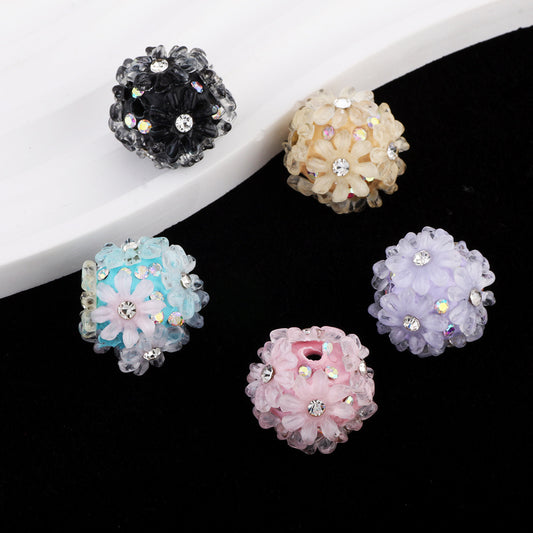 Flower Cluster Ball Flower Inlaid with Rhinestones Soft Clay Large Hole Straight Hole Beads