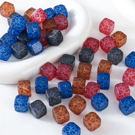 Coffee Color Series Retro Acrylic Leopard Print Square Loose Beads