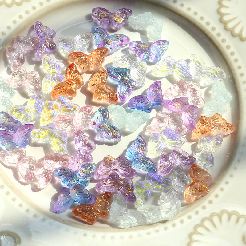 10 pcs Retro Butterfly Iridescent Glass Beads