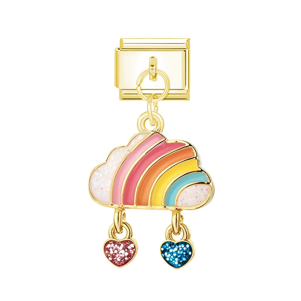 Golden Colorful clouds withtwo heart charms