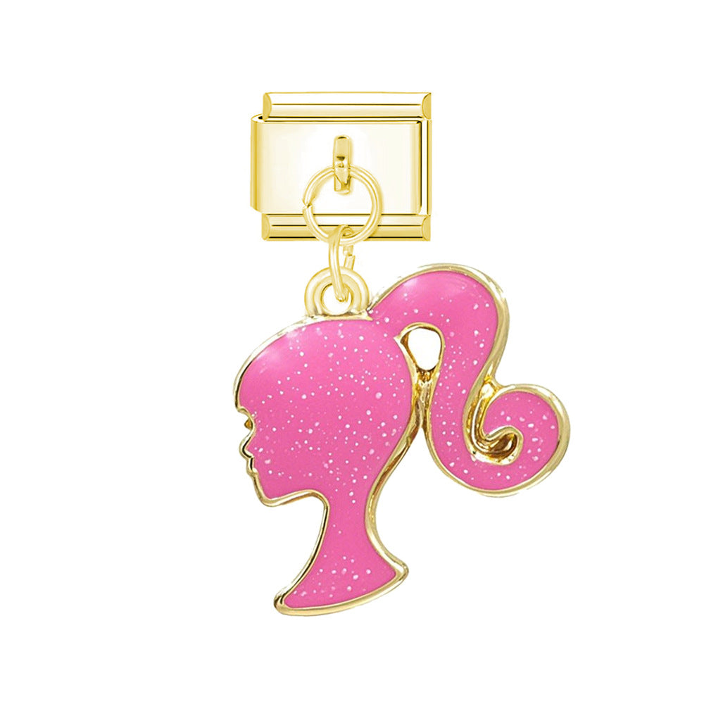 Golden Pink Barbie Girl Portrait Charm