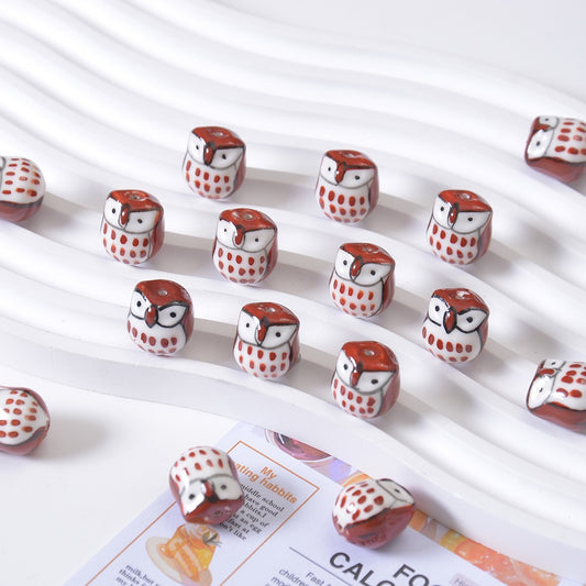 Ceramic hand-painted animal owl bearable beads