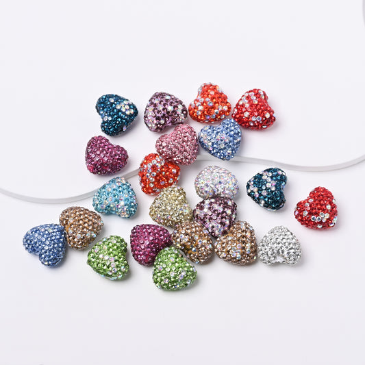 15mm Heart-Shaped Pottery Clay Studded with Diamonds Fancy Beads
