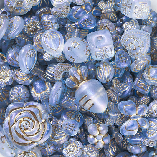 Acrylic mixed retro gold  beads through hole beads-blue