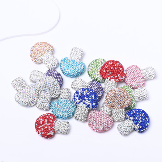 10 Pcs Starry Sky Diamond-Studded Crystal Cartoon Mushroom  Clay Beads
