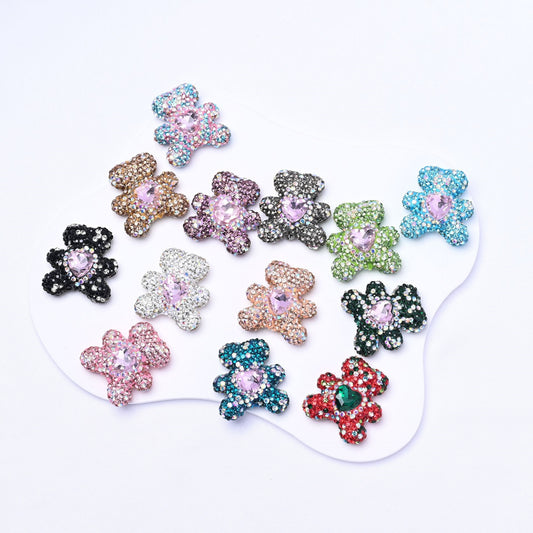 10 pcs Starry Sky Diamond-Studded Bear Heart-Shaped Zirconia Ball Fancy Beads