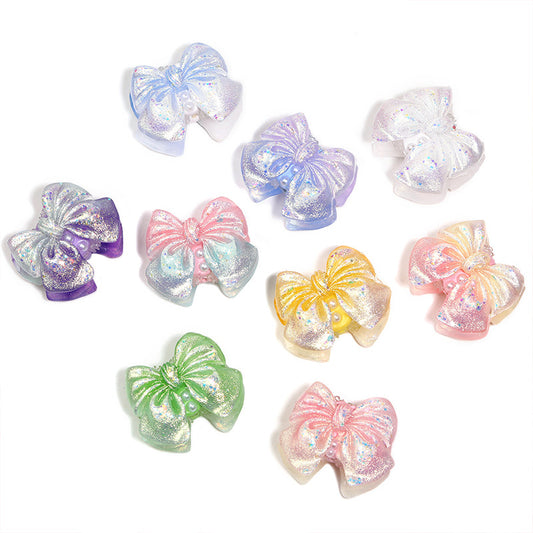 5 Pcs Double-sided gradient-colored fine glitter bow Fancy Beads