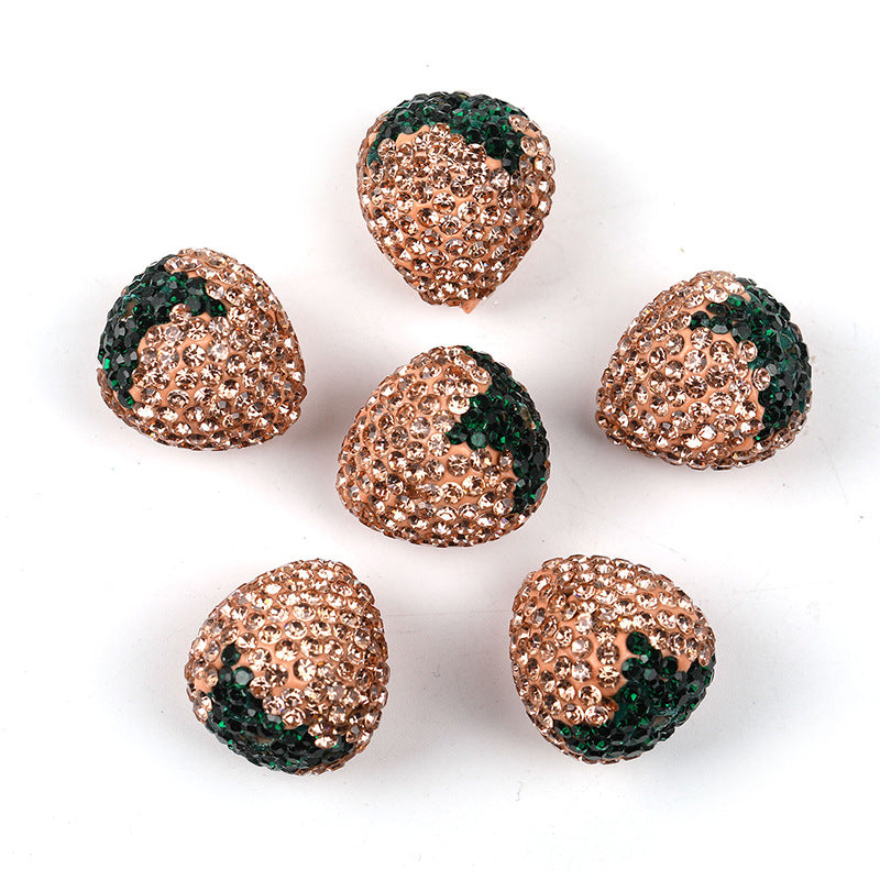 Strawberry Clay Beads With Rhinestones, 20mm by 22mm