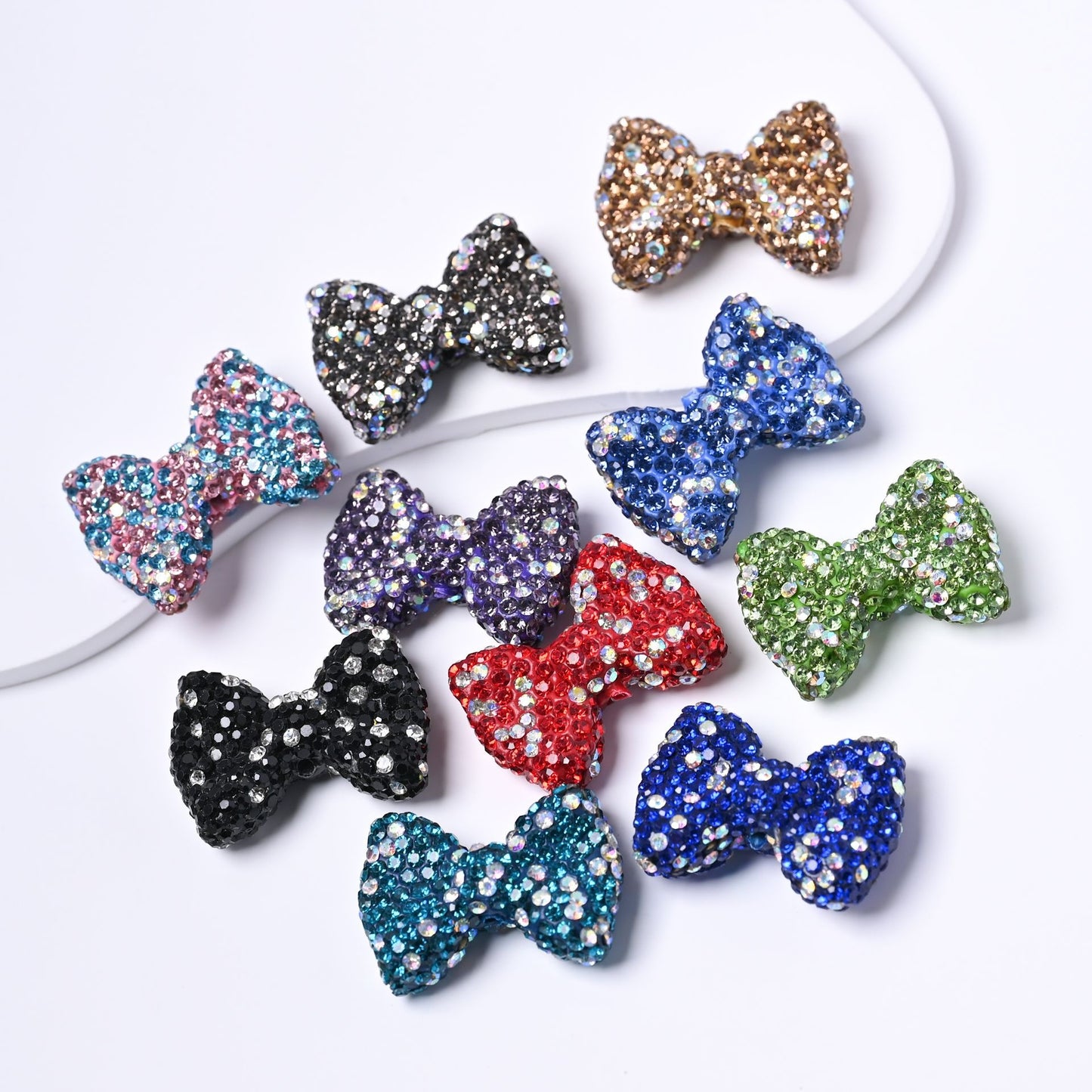 Full-Diamond Clay Bow Tie with Crystal Clay Cufflinks and Beads