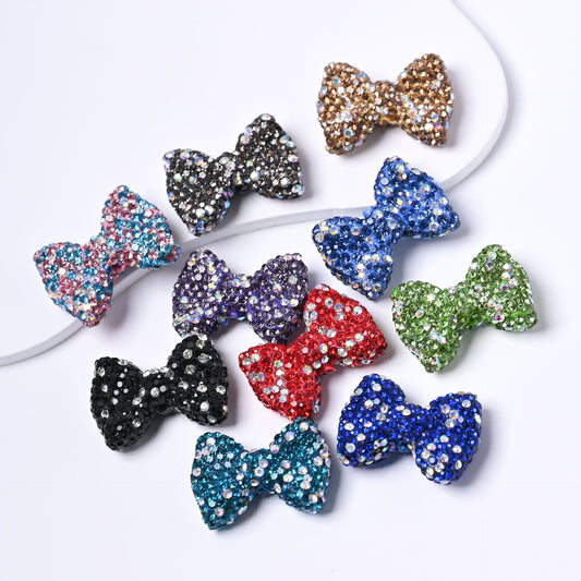 Full-Diamond Clay Bow Tie with Crystal Clay Cufflinks and Beads