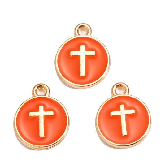 Colorful Drip-Oil Round Ring Cross Accessories Metal Charm