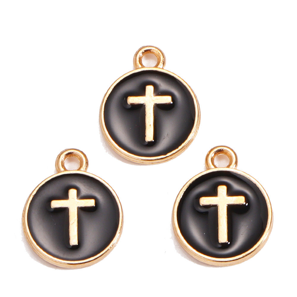 Colorful Drip-Oil Round Ring Cross Accessories Metal Charm