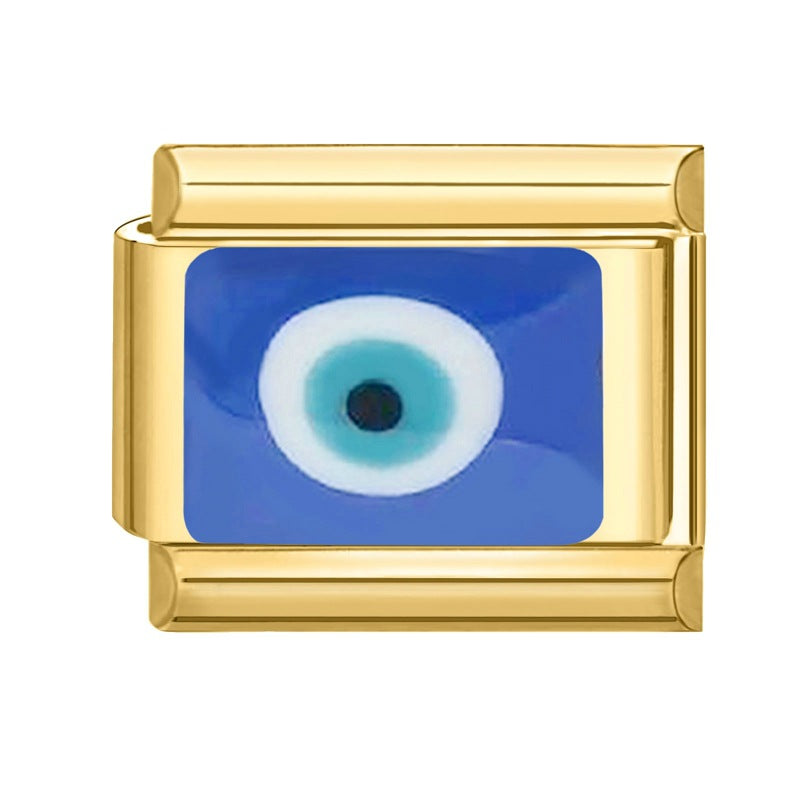 Evil Eye Enamel Charm | Gold Plated Italian Link Bracelet Charm for Protection & DIY Jewelry